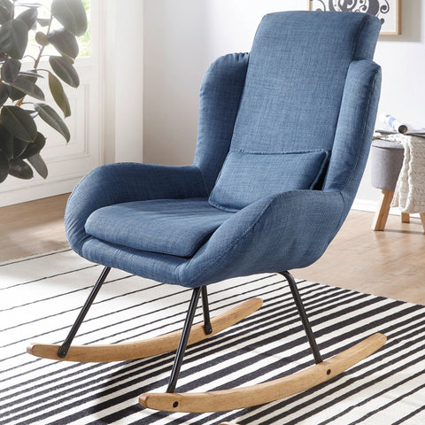 Rootz RocChair Blue Design Relaxfauteuil 75 x 110 x 88,5 cm - Fauteuil stof - hout - Schommelfauteuil met frame - Gestoffeerde Relaxfauteuil RocChair - Moderne rocchair - Hochlehner
