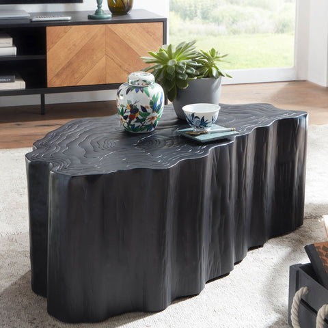 Rootz Tree Trunk Coffee Table - Modern Design - Large Living Room Table - Black Metal - 80x45x35 cm