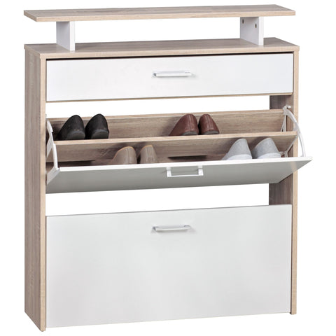 Rootz Shoe Rack with Drawer - Modern Sonoma Oak - Narrow Shoe Storage Cabinet - Hallway Closet Shoe Rack Shelf - 80x95x24 cm