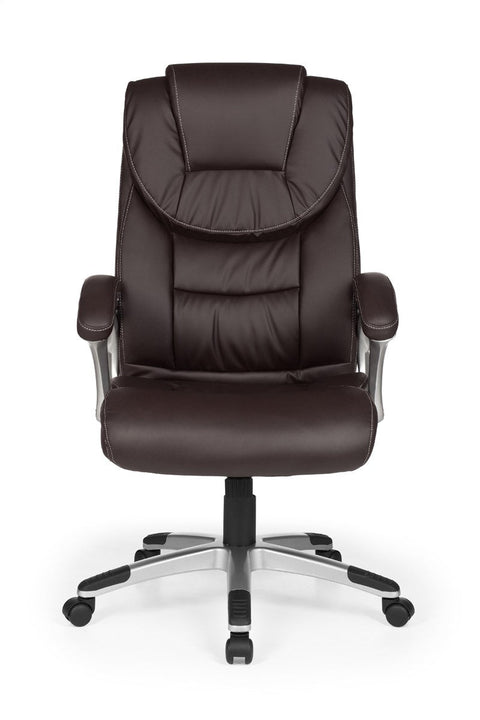 Rootz Office Chair - Brown Artificial Leather - Ergonomic with Headrest - Design Executive Chair - Desk Chair with Rocker Function - Swivel Chair - High Backrest (X-XL, 120kg)