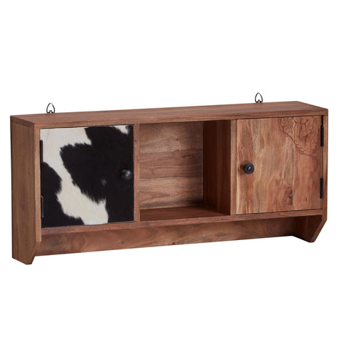 Rootz Wall Hanging Kitchen Shelf - Small Design with Doors - Floating Spice Rack - Solid Acacia Wood - 80x36x17 cm