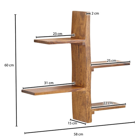 Rootz Wall Shelf - Modern Tree-Shaped Hanging Shelf - Large Design for Living Room - Floating Bookshelf Wall - Solid Sheesham Wood - 58x60x15 cm