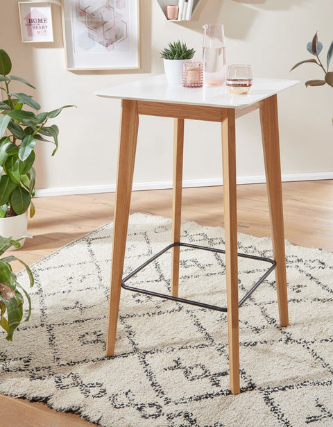 Rootz Table - Bar Table for 4 - Modern Design - Wood Party Table - Scandinavian Oak High Table - White Square - 60x110x60cm