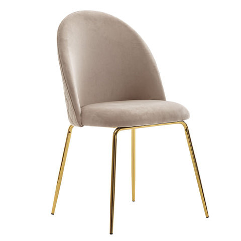 Rootz Dining Chair - Set of 2 Velvet Beige Upholstered - Kitchen Chair with Golden Legs - Scandinavian Shell Chair - Upholstered Chair with Velvet Cover