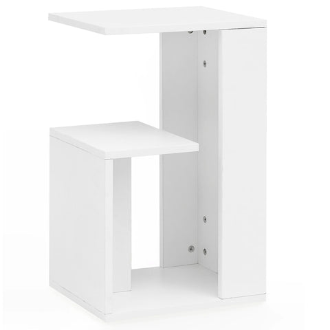 Rootz Wood Side Table - Cantilever Design for Sofa or Coffee - Small and Modern - White - 35x29.5x60cm