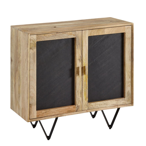 Rootz Dressoirkast - 2 Deurs Ladekast - Kleine Massief Houten Ladekast - Multifunctionele Staande Kast met Metalen Frame - Bruine Steen - Massief Mangohout - 80x75x35 cm
