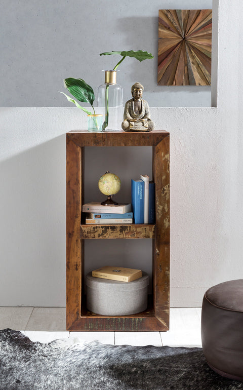 Rootz Shelf - Mango Solid Wood - Design Bookcase - 2 Shelves - Shabby Recycling Boat Wood - 45 x 35 x 90 cm