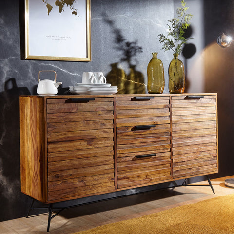 Rootz Sideboard – Sheesham-Holzdesign – Türen und Schubladen – Industriestil – Massivholzschrank – 160 x 40 x 88 cm 