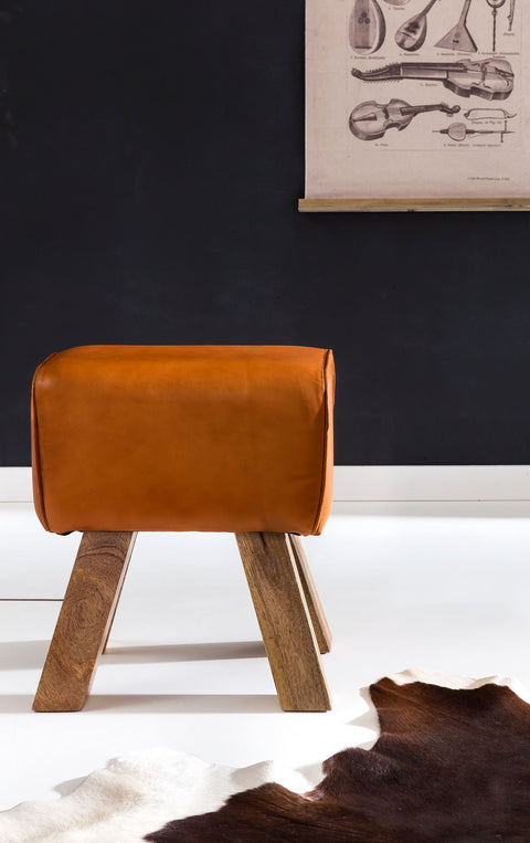 Rootz Zitkruk - Design Bruin Gestoffeerd - Lederen Voetenbank Voetsteun - 40 x 30 x 47 cm 