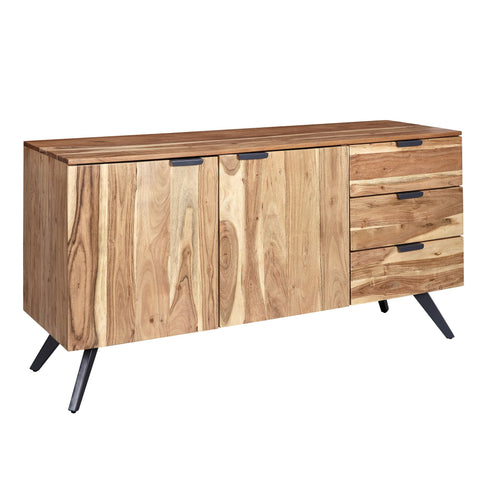 Rootz Dressoir - Moderne halkast - Ladekast met 3 laden en 2 deuren - Massief houten ladekast - Massief acaciahout - 145x75x45cm 