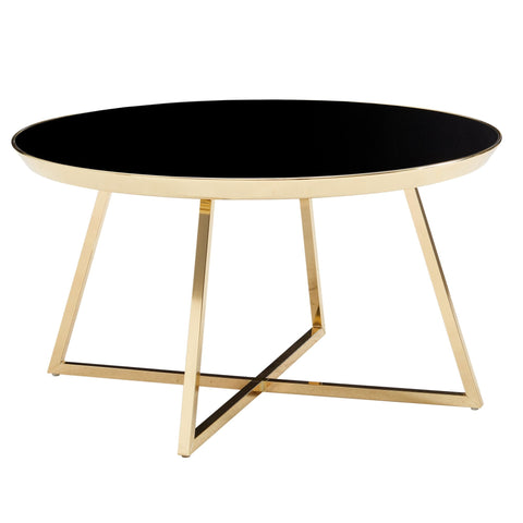 Rootz Mirrored Glass Coffee Table - Round with Metal Frame - Modern Living Room Table - Large Side Table - 76x76x41 cm