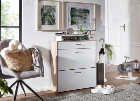 Rootz Shoe Rack with Drawer - Modern Sonoma Oak - Narrow Shoe Storage Cabinet - Hallway Closet Shoe Rack Shelf - 80x95x24 cm