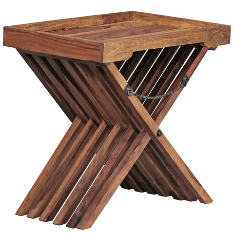 Rootz Folding Table - Sheesham - Solid Wood Design with Serving Tray - Foldable Country Style Table