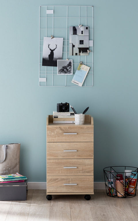 Rootz Roll Container - Sonoma - Contemporary Office Container - 4 Drawers with Castors - 40x70.5x33cm