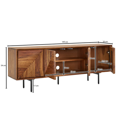 Rootz TV Stand - Lowboard - TV Dresser with Four Doors - Modern TV Cabinet - Living Room TV Stand - Solid Sheesham Wood -140x54x33 cm