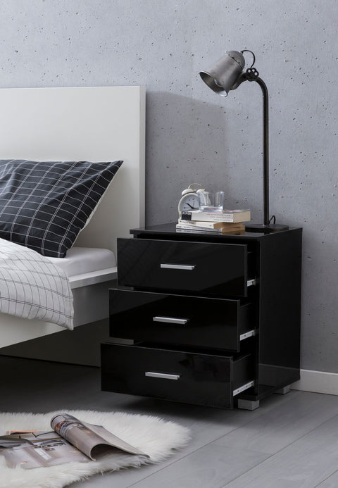 Rootz Night Console - High Gloss Design - Modern Bedside Table with Storage - Small Bedroom Chest of Drawers - Black - 45x54x34cm