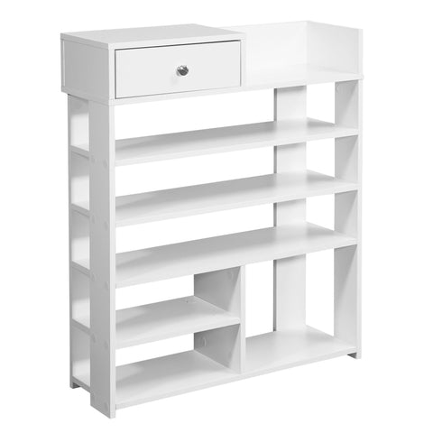 Rootz Shoe Rack - Hall Shelf White - High Shelf with 7 Compartments and Drawer - 75 x 92.5 x 24 cm