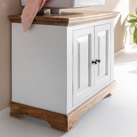 Rootz Bathroom Cabinet - Standing Base Cabinet with 2 Doors - Compact and Stylish Midi Cabinet - White Mango Wood - 73x60x42 cm