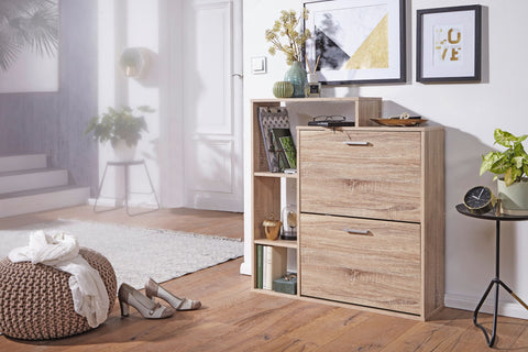 Rootz Shoe Cabinet - 2 Compartments - Modern Shoe Rack for 12 Pairs - Stylish Shoe Chest with Flap- 85x93 cm