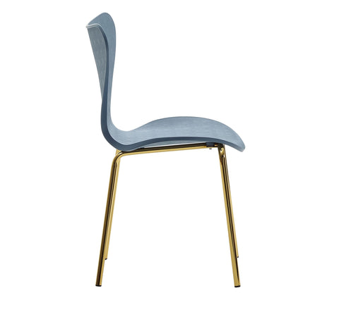 Rootz Design Dining Chair - Set of 4 Blue Plastic with Golden Metal Legs - Scandinavian Kitchen Chair - Retro Dining Chair Shell Chair for Dining Room