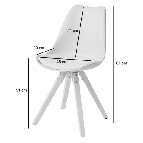 Rootz Dining Chairs - Set of 2 Retro - White Scandinavian - Upholstered chair backrest - Kitchen chair with white legs - Chair upholstered in imitation leather
