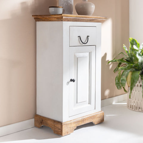 Rootz Bathroom Cabinet - Compact Standing Cabinet with Drawer and Door - Ideal for Narrow Spaces - White Mango Wood - 47x80x32 cm