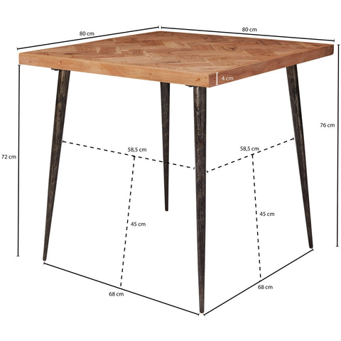 Rootz Dining Table - Acacia Wood - Metal Industrial Design - Small and Square - 80x76x80cm