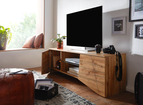 Rootz TV Stand - Lowboard - TV Dresser with Two Doors - Modern High Design TV Cabinet - Living Room TV Stand - Oak Wood - 160x50x40 cm