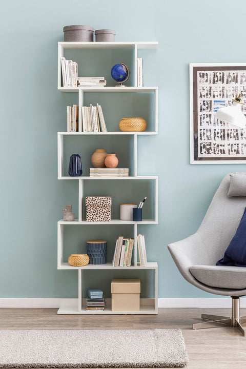 Rootz Bookcase - 6 Compartments - Contemporary Design Chest of Drawers - White - 70x23.5x190.5cm