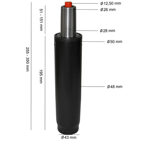 Rootz Bürostuhl Gasfeder – 195 mm – 50 mm – Schwarz