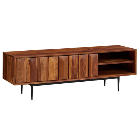 Rootz TV Stand - Lowboard - TV Dresser with Two Doors - Modern TV Cabinet - Living Room TV Stand - Solid Sheesham Wood - 123x42x35 cm