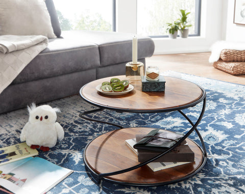 Rootz Couchtisch – Runder Couchtisch aus Metall – Moderner Wohnzimmertisch mit Stauraum – Kleiner Beistelltisch – Massives Palisanderholz – 58 x 58 x 35 cm 