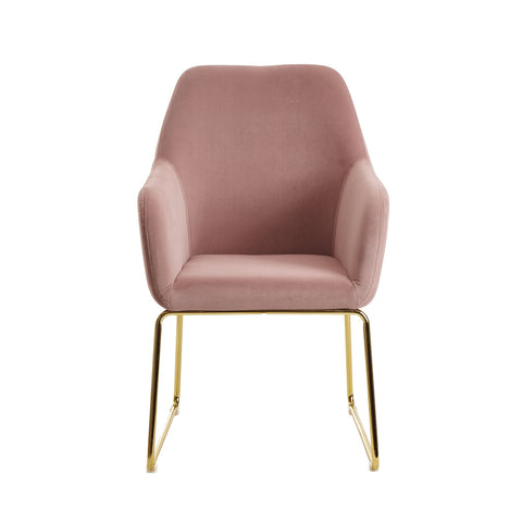 Rootz Dining Chair with Gold Legs - Pink Velvet - Fabric Shell Chair - Design Upholstered Chair for Dining Room