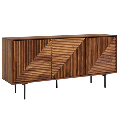 Rootz Sideboard - Modern Metal Sideboard with Three Doors - Living Room Dresser Cabinet - Solid Sheesham Wood - 148x72x40 cm