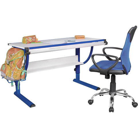 Rootz Holzschreibtisch – Blau-Weiß – Neigbarer Schreibtisch für junge Studenten – Design Kinder – Höhenverstellbarer Kinderschreibtisch – 120 x 60 cm 