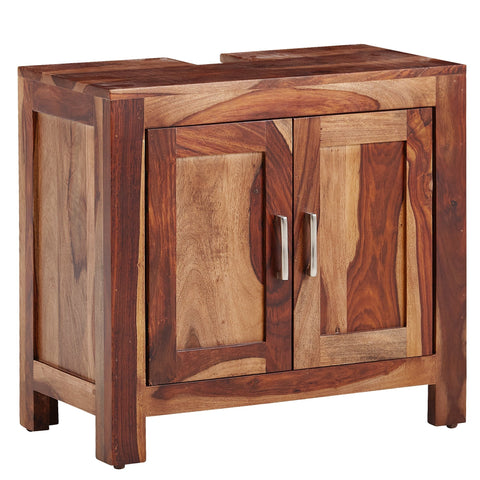 Rootz 2-Door Bathroom Cabinet  - Standing Base Cabinet - Small Midi Cabinet - Sheesham Wood - 65x61x35 cm