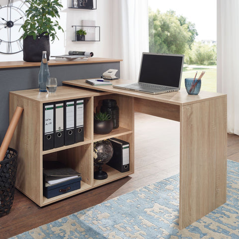 Rootz Eckschreibtisch mit Regal – Sonoma Design – Moderner Büroschreibtisch für Arbeitszimmer und Heimbüro – 117 x 75,5 x 88 cm 
