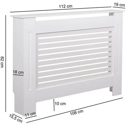 Rootz Design Radiator Cover White Matt Lacquered 112x82x19 cm - Heater Panel Small Heater Cover - Radiator cover wood slats - Heating radiator cover protection