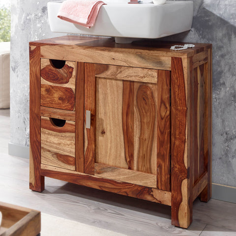 Rootz Badezimmerschrank – Kompakter Standunterschrank mit Schubladen – Kleine und funktionale Aufbewahrungslösung – Massives Palisanderholz – 70 x 63 x 30 cm
