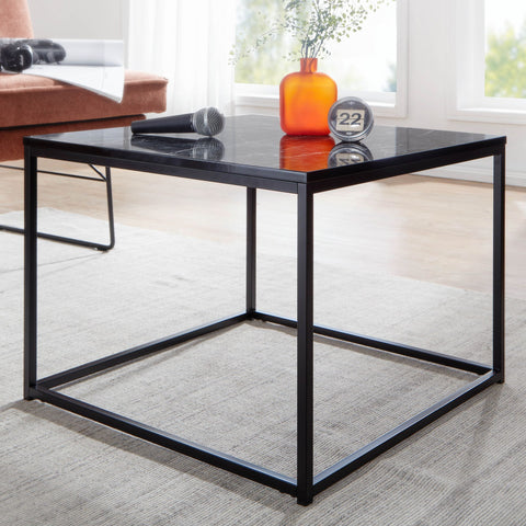 Rootz Coffee Table - Metal Frame Living Room Table - Black Marble Look - Square Sofa Side Table - 60x60x45 cm