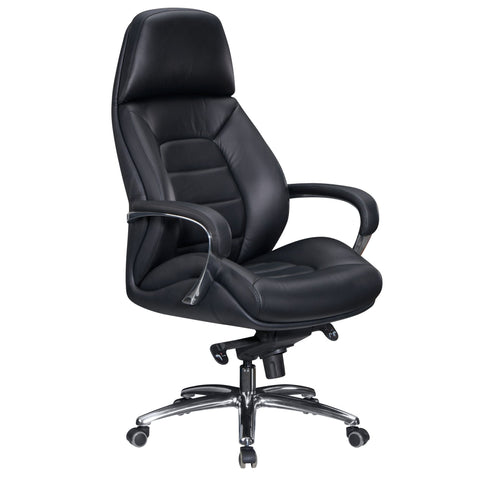 Rootz Executive Chair - Black Leather Designer - Office Chair Cover - Up to 120kg - XXL Design - Height-Adjustable - Ergonomic Swivel Chair with Armrests & High Backrest - Rocker Function