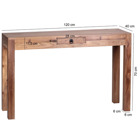 Rootz Console Table - Solid Wood Acacia - 1-Drawer Desk - Country-Style Sideboard - 120x40cm