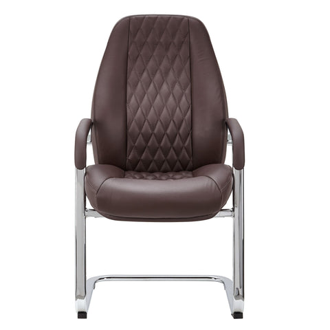 Rootz Brown Leather Cantilever Chair - Visitor Chair with Armrests - Design Upholstered Office Chair - Armchair Conference Chair