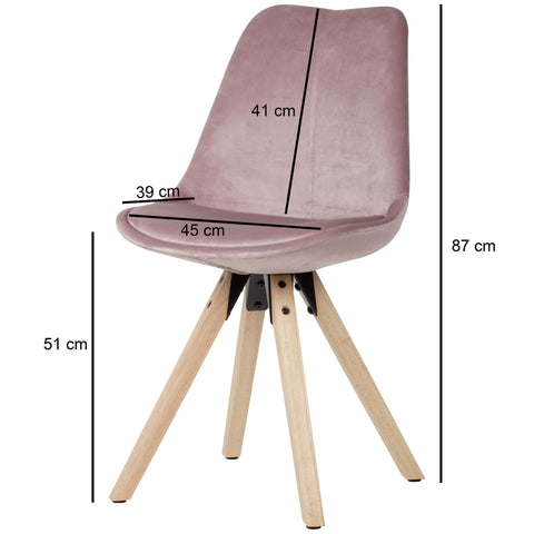 Rootz Soft Dining Set of 2 - Pink - Armrest-Free - Modern Fabric Kitchen Chairs with Wooden Legs - Upholstered Shell Chairs - 110kg Load