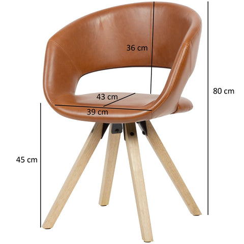 Rootz Dining Chair - Brown Faux Leather - Solid Wood Retro - Kitchen Chair with Backrest - Upholstered - Max Load 110kg