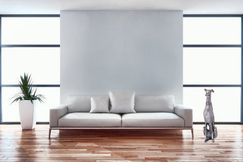 Rootz Silver Dog Statue - Aluminum Greyhound Sculpture - Elegant Design - Decorative Dog Figurine