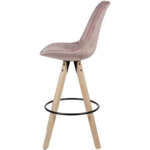 Rootz Bar Stools - Pink Velvet - Solid Wood - Scandinavian Design (2 Pieces) - Set of 2 - Counter Stools with Backrest - Seat Height 77cm
