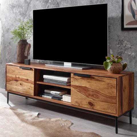 Rootz TV Stand - Lowboard - TV Dresser with Two Doors - Modern TV Cabinet - Living Room TV Stand - Solid Sheesham Wood - 147x51x38 cm