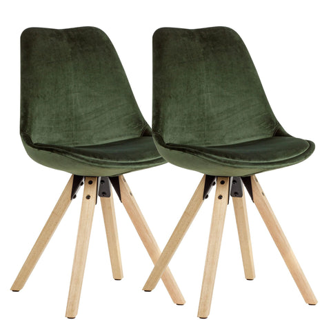 Rootz Soft Dining Set of 2 - Green - Armrest-Free - Modern Fabric Kitchen Chairs with Wooden Legs - Upholstered Shell Chairs - 110kg Load