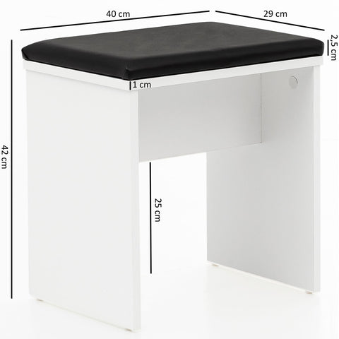 Rootz Schminktisch – Moderner Konsolentisch aus Holz mit Hocker und Spiegel – Weiß – 60 x 81 x 40 cm